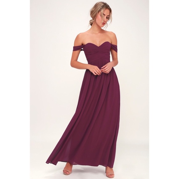 maroon off the shoulder maxi dress